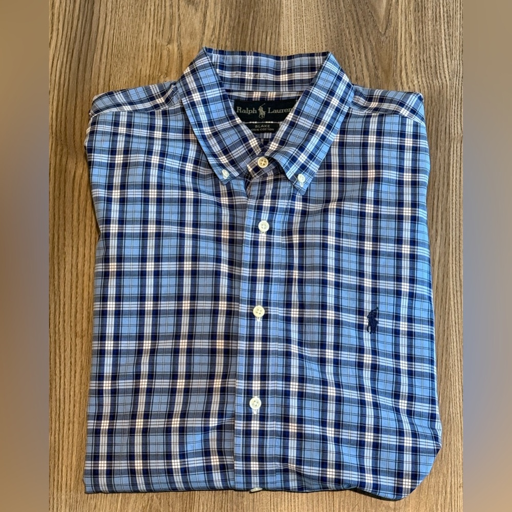 Ralph Lauren Blue Plaid Casual Button Down Shirt